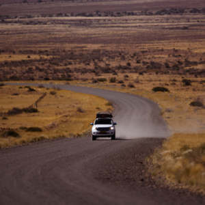 New Toyota Hilux on dirt road in Namibia