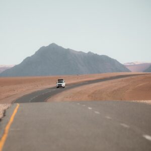 Hilux on tar road in Namibia