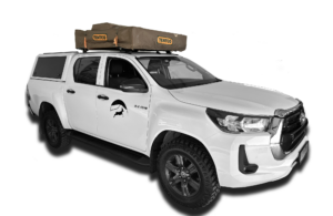 New Toyota Hilux 4x4 automatic rental car with camping and standard rooftop tent